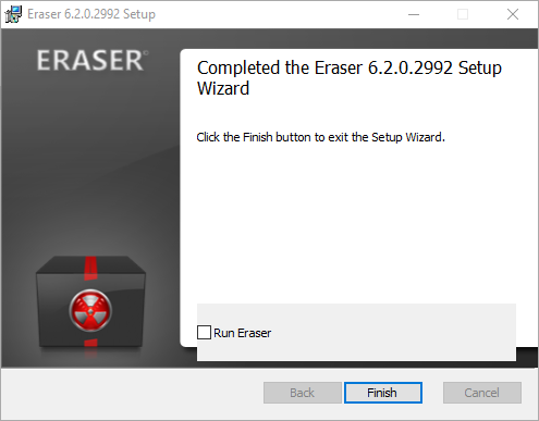 Завершение установки Eraser