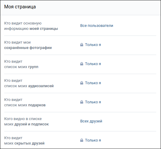 Приватность - моя страница ВКонтакте